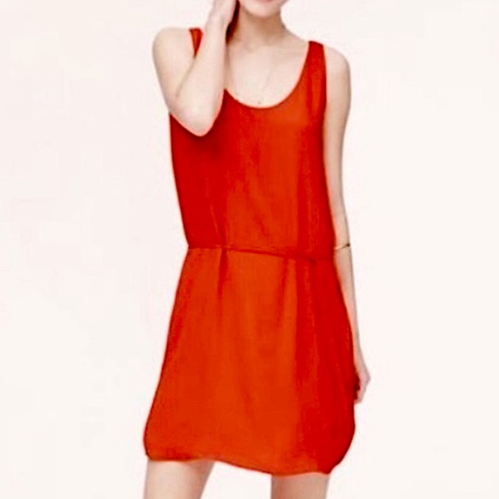 LOFT coral/orange tie waist tank dress XS